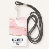 Roze Blush Agate met Gold Ribbon Elegant Badge (Achterkant met draagriem)