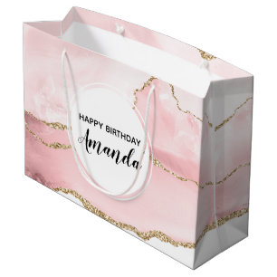 Roze Blush Agate met Gold Ribbon Elegant Birthday Groot Cadeauzakje