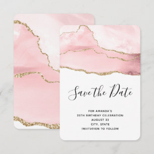 Roze Blush Agate met Gold Ribbon Elegant Birthday Save The Date
