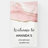 Roze Blush Agate met Gold Ribbon Elegant Birthday Spandoek (Verticaal)