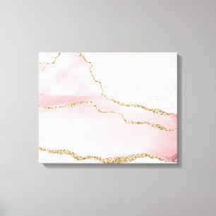 Roze Blush Agate met Gold Ribbon Elegant Canvas Afdruk