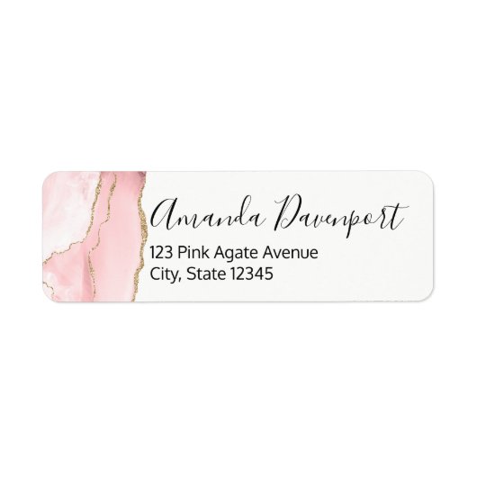 Roze Blush Agate met Gold Ribbon Elegant Etiket (Voorkant)