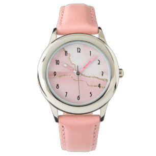Roze Blush Agate met Gold Ribbon Elegant Horloge