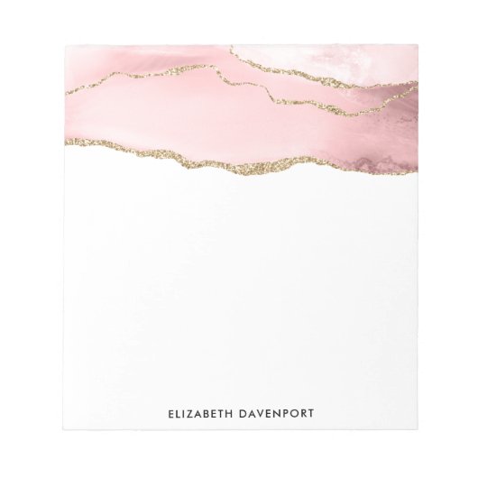 Roze Blush Agate met Gold Ribbon Elegant Notitieblok (Voorkant)