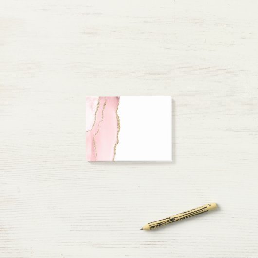 Roze Blush Agate met Gold Ribbon Elegant Post-it® Notes (Op bureau)