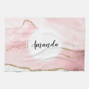 Roze Blush Agate met Gold Ribbon Elegant Theedoek