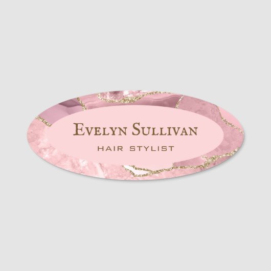Roze Blush Agate Name Tag (Voorkant)
