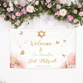 Roze Blush Bat Mitzvah welkomstgebanners Spandoek