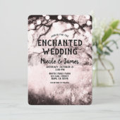  roze blush betoverend boslicht bruiloft kaart (Staand voorkant)