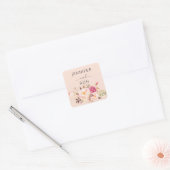 Roze Blush Bloeiende Bloemen Naam - Roze 2 Vierkante Sticker (Envelop)
