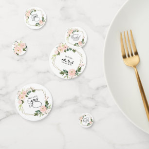 Roze Blush Bloem Goud Geometrisch Bruidsdiner Confetti