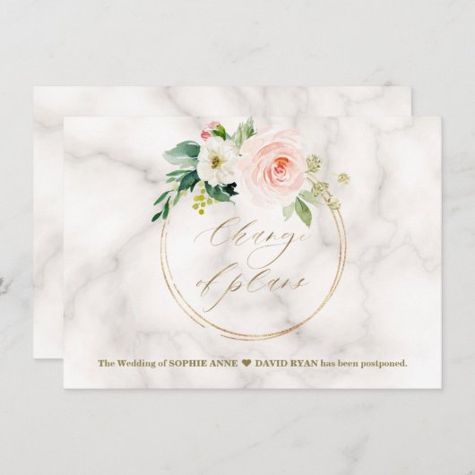 Roze Blush Bloem Goud Huwelijk Plannen Gewijzigd Save The Date (Voorkant / Achterkant)