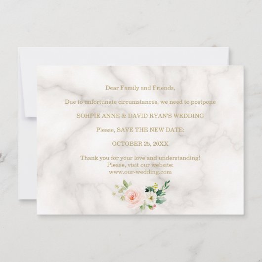 Roze Blush Bloem Goud Huwelijk Plannen Gewijzigd Save The Date (Achterkant)