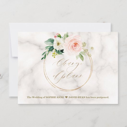 Roze Blush Bloem Goud Huwelijk Wijziging Van Plann Save The Date (Voorkant)