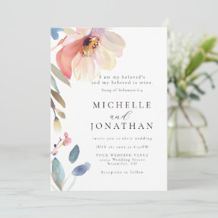 Roze Blush Bloem Modern Christelijk Bijbel Bruilof Kaart