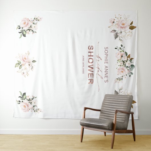 Roze Blush Bloem Roze Goud Bruiloft Feest Prop Wandkleed (In Situ (horizontaal))