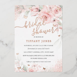 Roze Blush Bloem Roze Gouden Bruiloft Feest Folie Uitnodiging