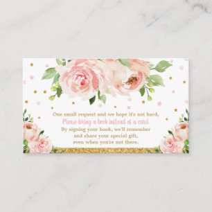 Roze Blush Bloemen Baby shower Meisje Bring a Book Informatiekaartje