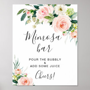 Roze Blush Bloemen Bloemstuk Mimosa Bar Trouwbord Poster