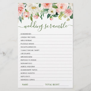 Roze Blush Bloemen Bruids Shower Woordzoek Game