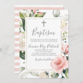 Roze Blush Bloemen Doop Uitnodiging (Voorkant / Achterkant)