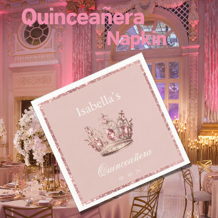 Roze Blush Bloemen Glitter Tiara Kroon Quinceañera Servet