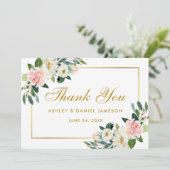 Roze Blush Bloemen Goud Bruiloft Dank u Bedankkaart (Staand voorkant)
