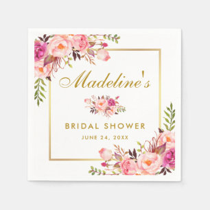 Roze Blush Bloemen Goud Lijst Vrijgezellenfeest Servet