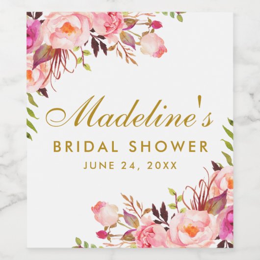 Roze Blush Bloemen Goud Vrijgezellenfeest Wijn Etiket (Enkel label)