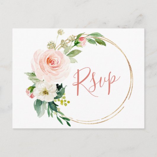 Roze Blush Bloemen Groene Florale Trouw RSVP Briefkaart (Voorkant)