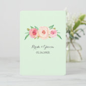 Roze Blush Bloemen Munt Bruiloft Uitnodigingen (Staand voorkant)