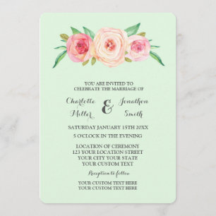 Roze Blush Bloemen Munt Bruiloft Uitnodigingen