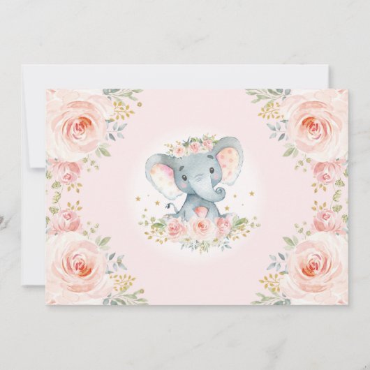 Roze Blush Bloemen Olifant Meisje 1e Verjaardagsfe Kaart (Achterkant)