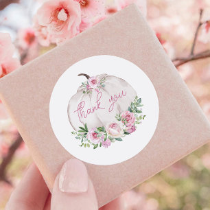 Roze Blush Bloemen Pompoen Baby shower Dank u Ronde Sticker