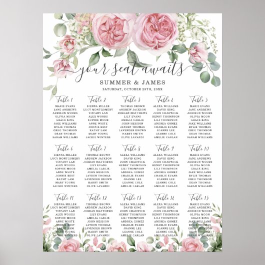 Roze Blush Bloemen Trouwstoel Grafiek Poster (Voorkant)