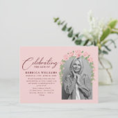 Roze Blush Bloemen Viering van het Leven Kaart (Staand voorkant)