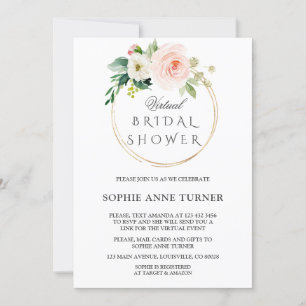 Roze Blush Bloemen Virtuele Bruiloft Met Post Kaart
