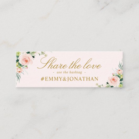 roze blush bloemenbruiloft hashtag kaart mini visitekaartje (Voorkant)