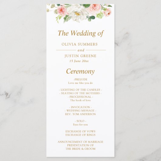 Roze blush bloemenbruiloft programma (Voorkant)