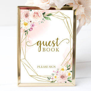 Roze Blush Bloemige Geometrische Gastboek Handteke Poster