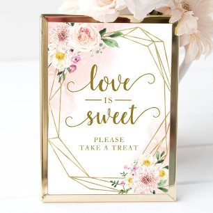 Roze Blush Bloemige Geometrische Liefde Is Zoete B Poster