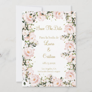 Roze blush bloesem bewaar de datum kaart
