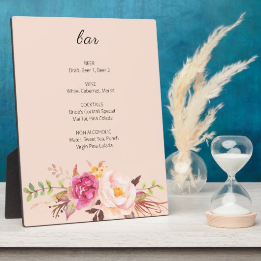 Roze Blush Blooming Floral Bar Easel Roze Fotoplaat (Zijkant)