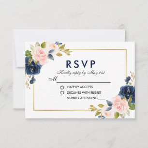 Roze Blush Blue Floral Wedding RSVP