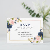 Roze Blush Blue Floral Wedding RSVP (Staand voorkant)