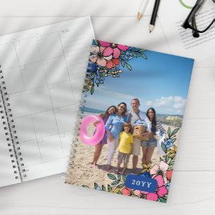 Roze Blush Blue Flowers Family Foto Planner