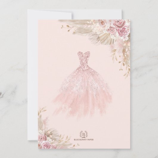 Roze Blush Boho Floral Quinceañera 15e verjaardag Kaart (Achterkant)