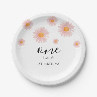 Roze Blush Boho Madelief Verjaardag Papieren Bordje