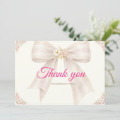 Roze Blush Boog Prinses Lint Bedankt Kaart (Staand voorkant)