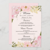 Roze Blush Botanische Bloemen Bruiloft Diner Menu (Voorkant / Achterkant)